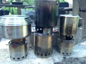 Left to right: Solo Stove with three pot set, Solo Stove Titan with 1800 pot, Solo Stove with 900 pot